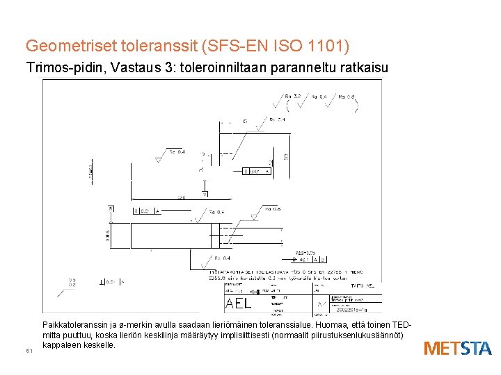 Geometriset toleranssit (SFS-EN ISO 1101) Trimos-pidin, Vastaus 3: toleroinniltaan paranneltu ratkaisu 61 Paikkatoleranssin ja