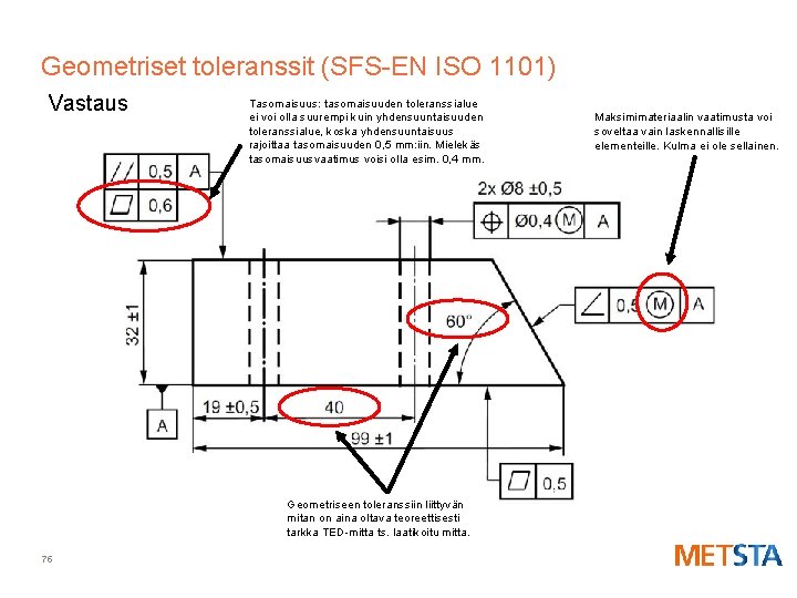 Geometriset toleranssit (SFS-EN ISO 1101) Vastaus Tasomaisuus: tasomaisuuden toleranssialue ei voi olla suurempi kuin