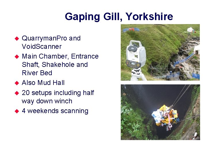 Gaping Gill, Yorkshire u u u Quarryman. Pro and Void. Scanner Main Chamber, Entrance