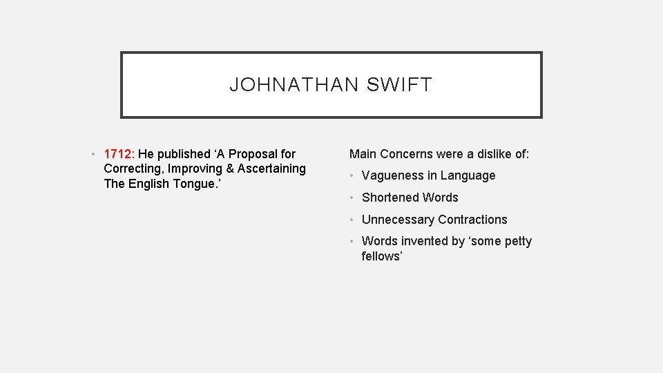 JOHNATHAN SWIFT • 1712: He published ‘A Proposal for Correcting, Improving & Ascertaining The