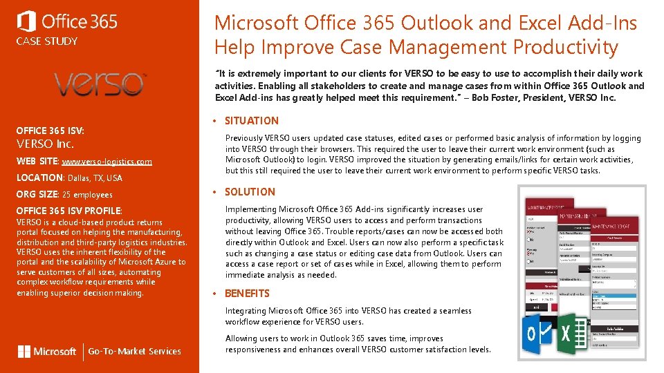 Microsoft Office 365 Outlook and Excel Add-Ins Help Improve Case Management Productivity CASE STUDY