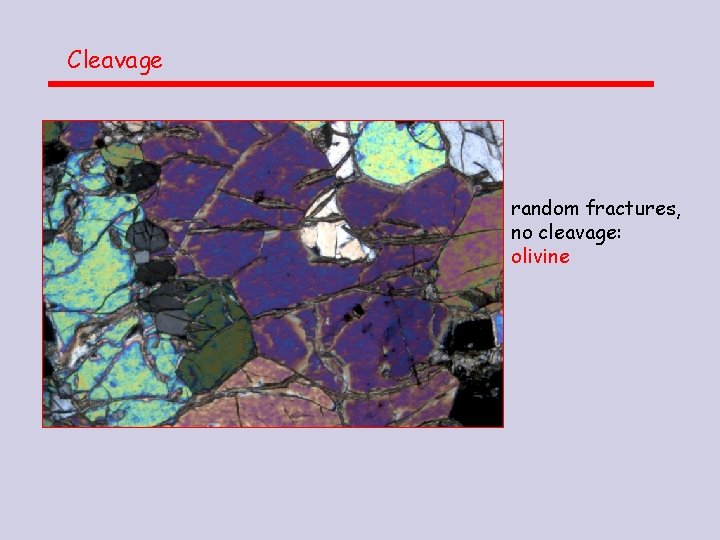 Cleavage random fractures, no cleavage: olivine Cleavage random fractures, no cleavage: olivine