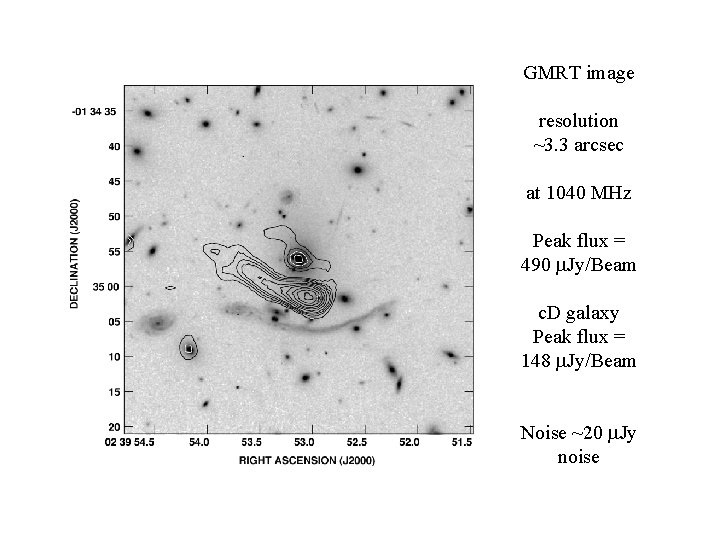 Radio Arc GMRT image resolution ~3. 3 arcsec at 1040 MHz Peak flux =