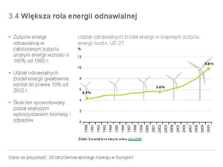 3. 4 Większa rola energii odnawialnej • Zużycie energii odnawialnej w całościowym zużyciu unijnym