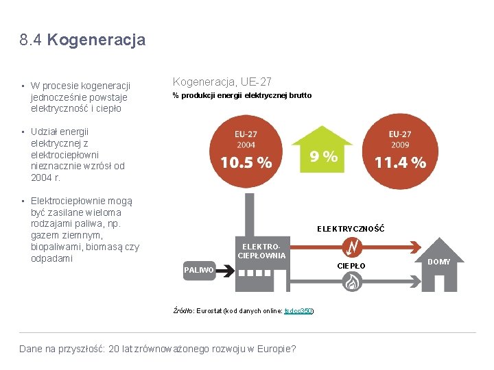 8. 4 Kogeneracja • W procesie kogeneracji jednocześnie powstaje elektryczność i ciepło Kogeneracja, UE-27