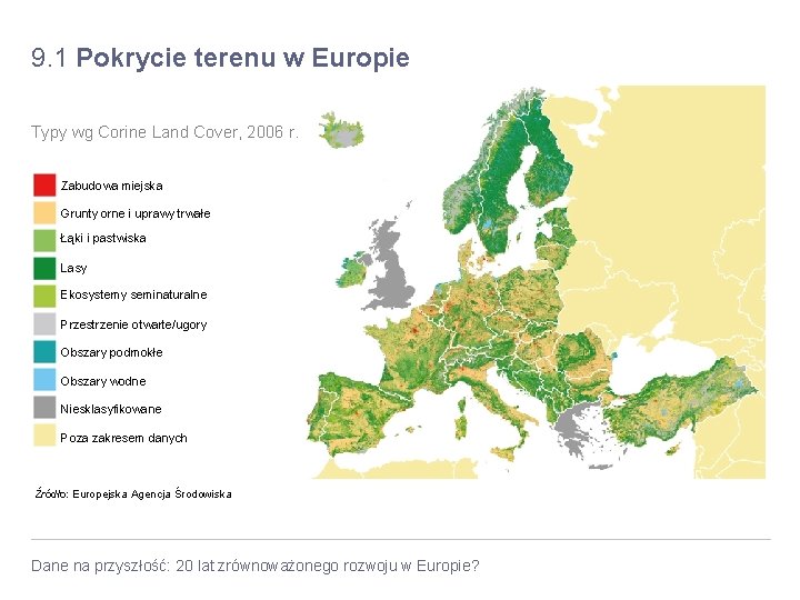 9. 1 Pokrycie terenu w Europie Typy wg Corine Land Cover, 2006 r. Zabudowa