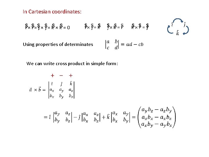 In Cartesian coordinates: Using properties of determinates We can write cross product in simple