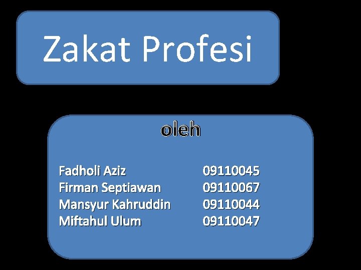 Zakat Profesi oleh Fadholi Aziz Firman Septiawan Mansyur Kahruddin Miftahul Ulum 09110045 09110067 09110044