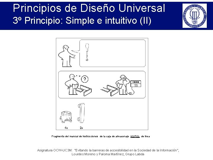 Principios de Diseño Universal 3º Principio: Simple e intuitivo (II) Fragmento del manual de