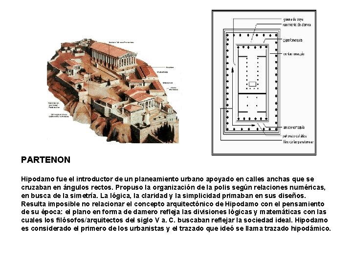 PARTENON Hipodamo fue el introductor de un planeamiento urbano apoyado en calles anchas que