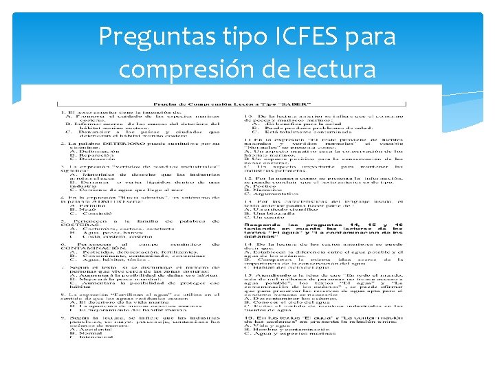 Preguntas tipo ICFES para compresión de lectura 