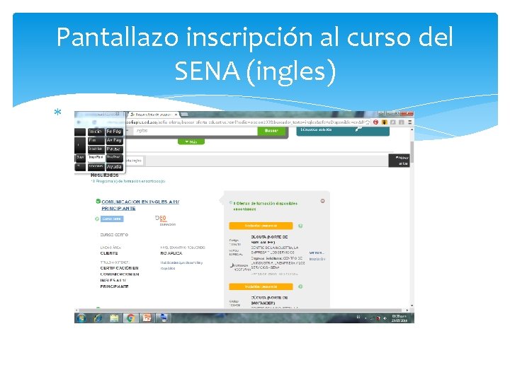 Pantallazo inscripción al curso del SENA (ingles) 