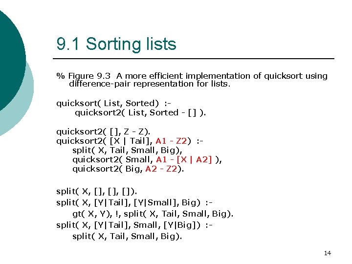 9. 1 Sorting lists % Figure 9. 3 A more efficient implementation of quicksort