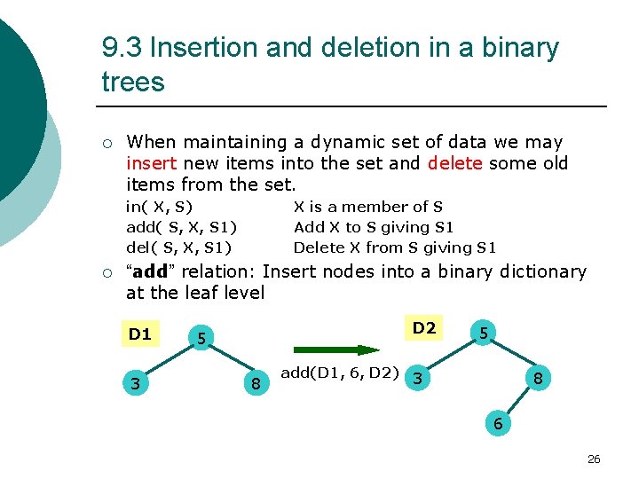 9. 3 Insertion and deletion in a binary trees ¡ When maintaining a dynamic