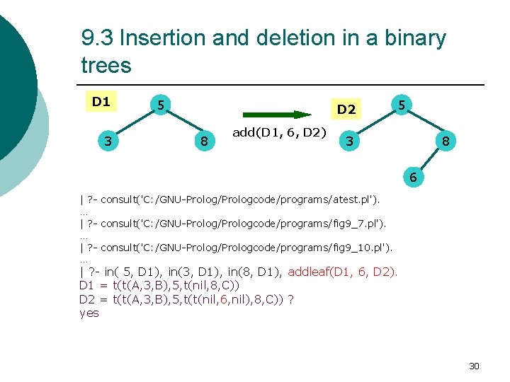 9. 3 Insertion and deletion in a binary trees D 1 3 5 D