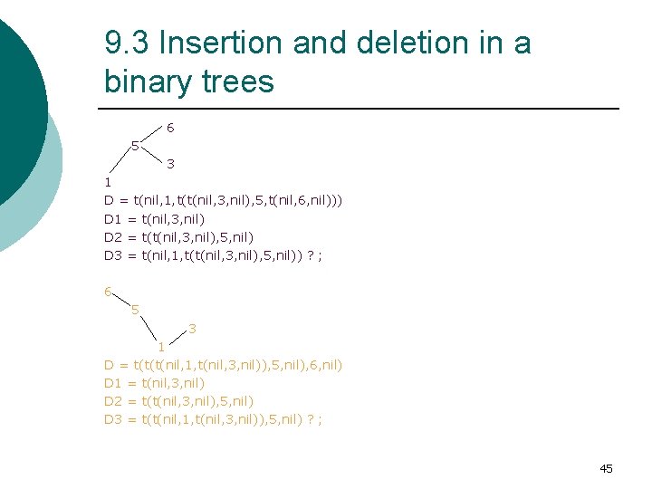 9. 3 Insertion and deletion in a binary trees 6 5 3 1 D