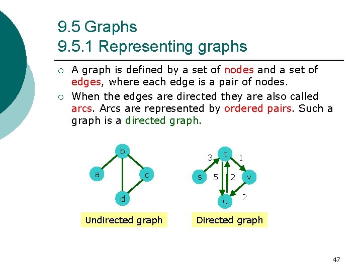 9. 5 Graphs 9. 5. 1 Representing graphs ¡ ¡ A graph is defined