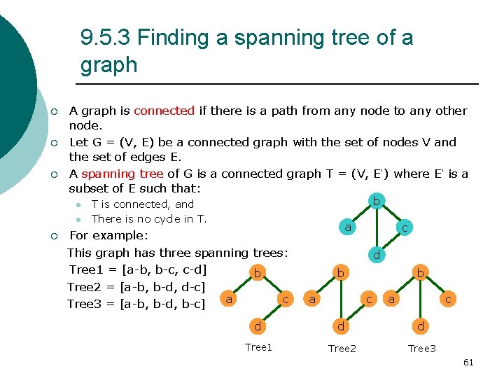 9. 5. 3 Finding a spanning tree of a graph ¡ ¡ ¡ A