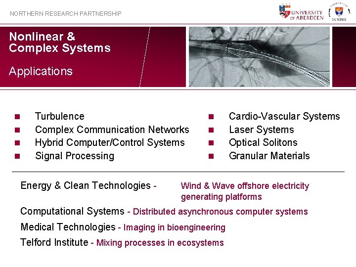 NORTHERN RESEARCH PARTNERSHIP Nonlinear & Complex Systems Applications n n Turbulence Complex Communication Networks