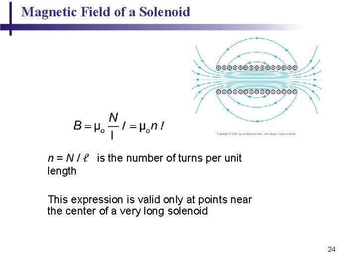 Magnetic Field of a Solenoid n = N / ℓ is the number of