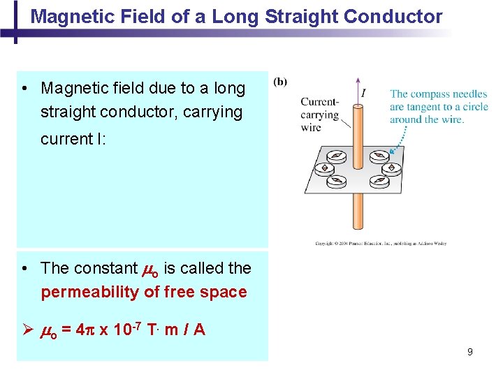 Magnetic Field of a Long Straight Conductor • Magnetic field due to a long