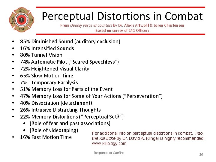 Perceptual Distortions in Combat From Deadly Force Encounters by Dr. Alexis Artwohl & Loren