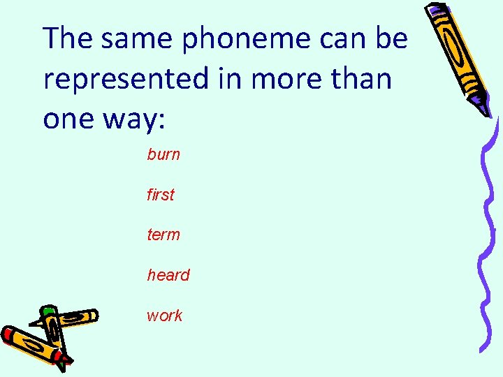 The same phoneme can be represented in more than one way: burn first term