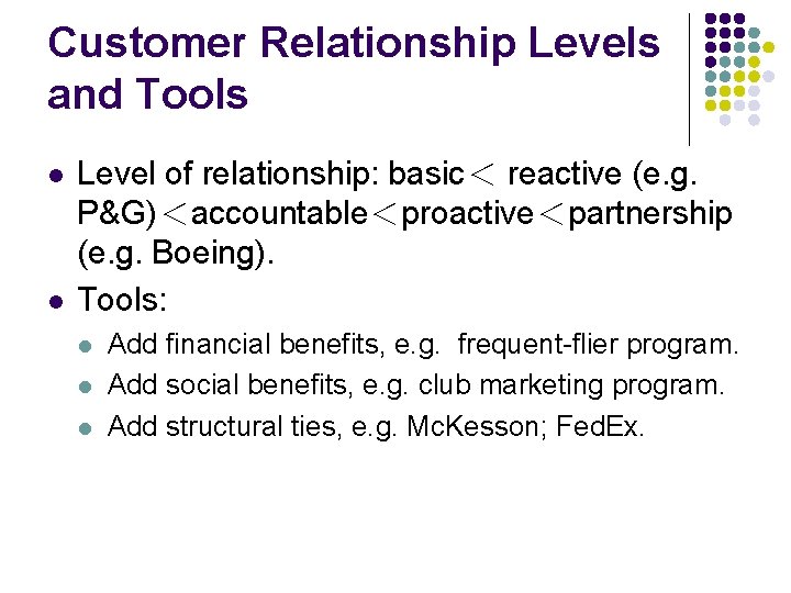 Customer Relationship Levels and Tools l l Level of relationship: basic< reactive (e. g. Customer Relationship Levels and Tools l l Level of relationship: basic< reactive (e. g.