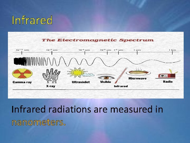 Infrared radiations are measured in nanometers. 