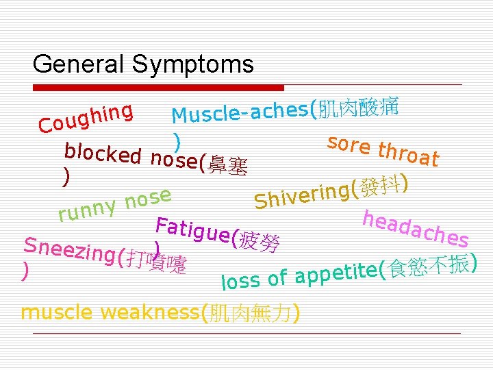 General Symptoms 痛 酸 肉 肌 ( s e h c a Muscle C General Symptoms 痛 酸 肉 肌 ( s e h c a Muscle C