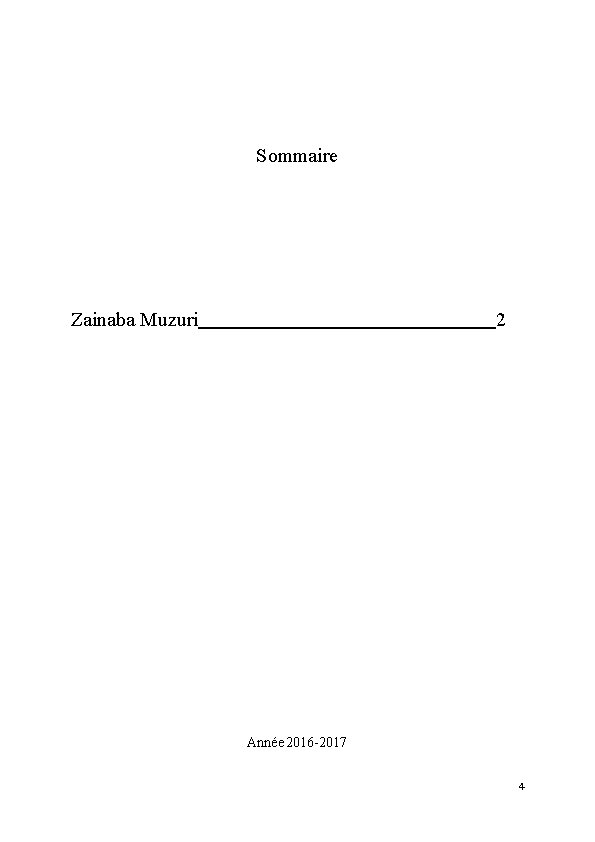 Sommaire Zainaba Muzuri 2 Année 2016 -2017 4 