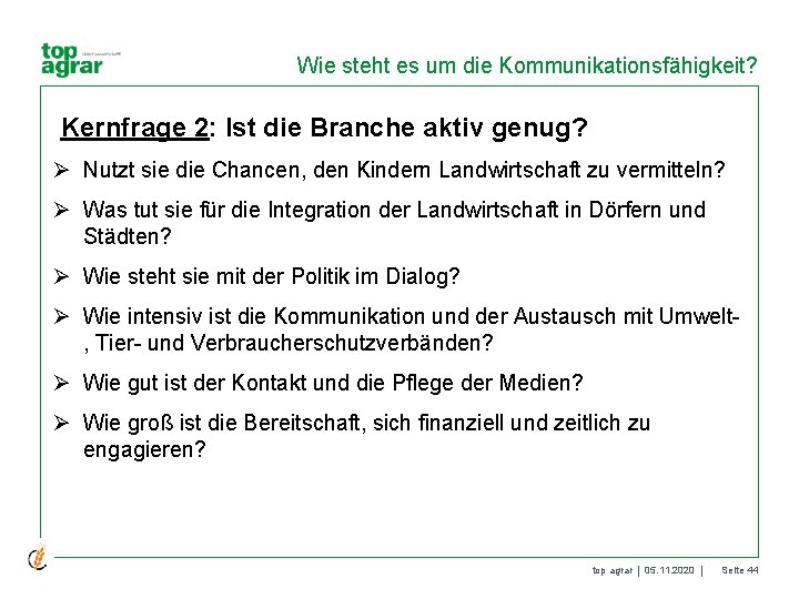 Wie steht es um die Kommunikationsfähigkeit? Kernfrage 2: Ist die Branche aktiv genug? Ø