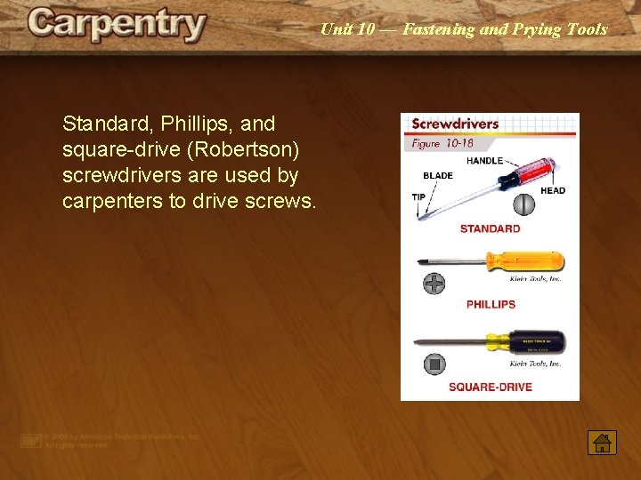 Unit 10 — Fastening and Prying Tools Standard, Phillips, and square-drive (Robertson) screwdrivers are Unit 10 — Fastening and Prying Tools Standard, Phillips, and square-drive (Robertson) screwdrivers are