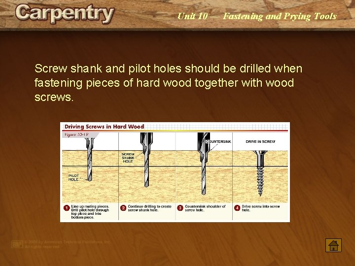 Unit 10 — Fastening and Prying Tools Screw shank and pilot holes should be Unit 10 — Fastening and Prying Tools Screw shank and pilot holes should be