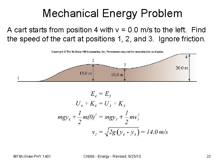 Mechanical Energy Problem A cart starts from position 4 with v = 0. 0