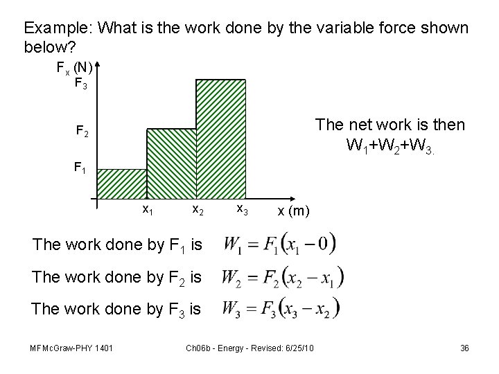 Example: What is the work done by the variable force shown below? Fx (N)