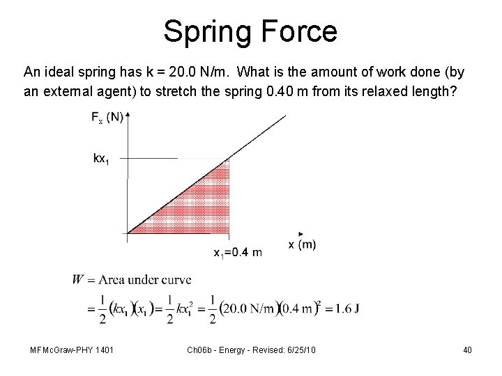 Spring Force An ideal spring has k = 20. 0 N/m. What is the