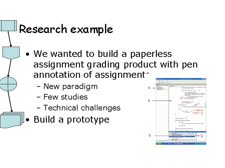 Research example • We wanted to build a paperless assignment grading product with pen