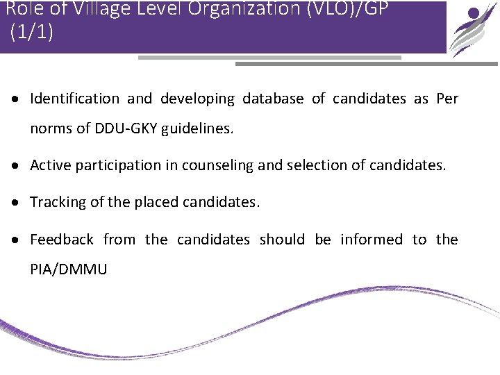 Role of Village Level Organization (VLO)/GP (1/1) Identification and developing database of candidates as