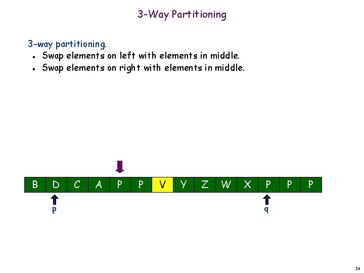 3 -Way Partitioning 3 -way partitioning. Swap elements on left with elements in middle.