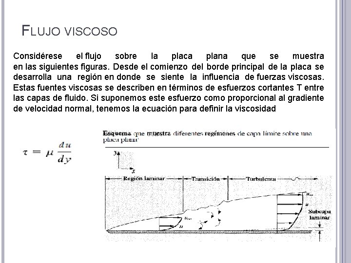 FLUJO VISCOSO Considérese el flujo sobre la placa plana que se muestra en las
