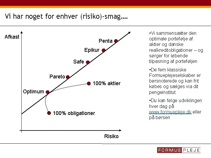 Vi har noget for enhver (risiko)-smag…. Afkast Penta Epikur Safe Pareto 100% aktier Optimum