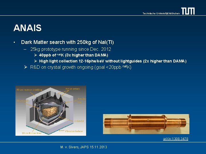 Technische Universität München ANAIS • Dark Matter search with 250 kg of Na. I(Tl)