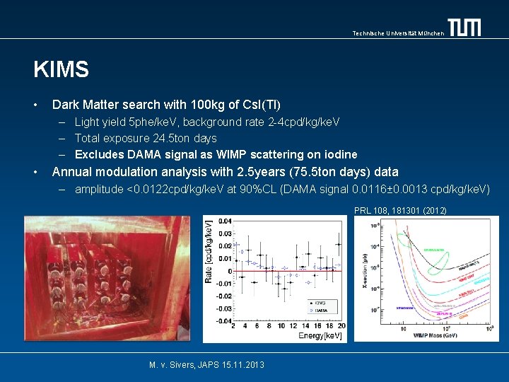 Technische Universität München KIMS • Dark Matter search with 100 kg of Cs. I(Tl)