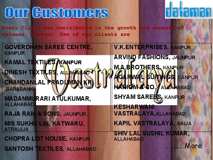 Every Client has contributed in the growth and success of dataman. However, few of Every Client has contributed in the growth and success of dataman. However, few of