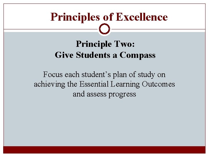 Principles of Excellence Principle Two: Give Students a Compass Focus each student’s plan of