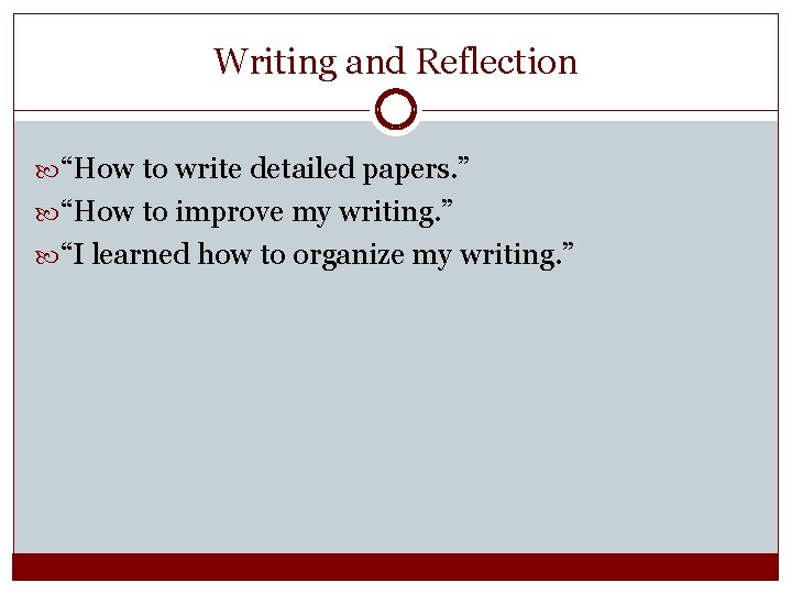 Writing and Reflection “How to write detailed papers. ” “How to improve my writing.