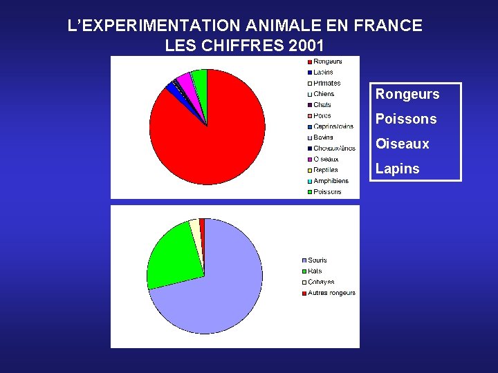 L’EXPERIMENTATION ANIMALE EN FRANCE LES CHIFFRES 2001 Rongeurs Poissons Oiseaux Lapins 