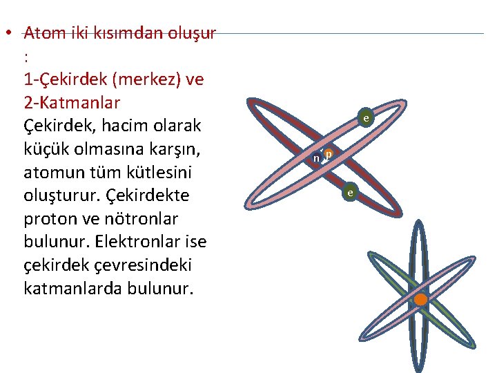 e n p c • Atom iki kısımdan oluşur : 1 -Çekirdek (merkez) ve