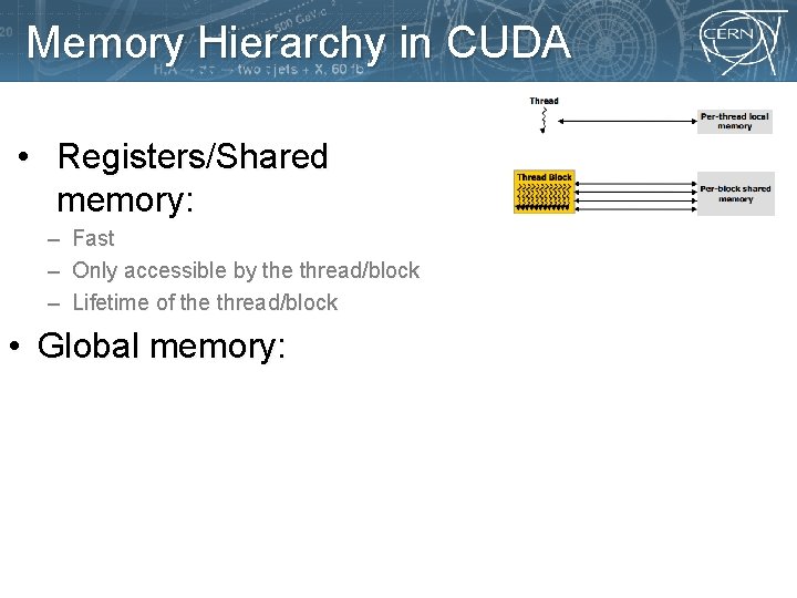 Memory Hierarchy in CUDA • Registers/Shared memory: – – – Fast Only accessible by